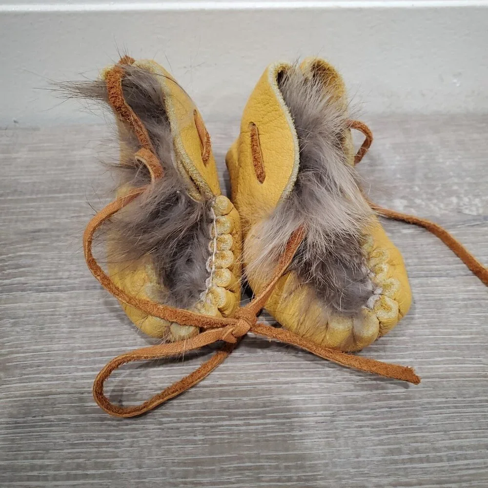 Newborn Baby Yellow Leather Rabbit Hair Moccasins Outdoor Minnesota Shoes